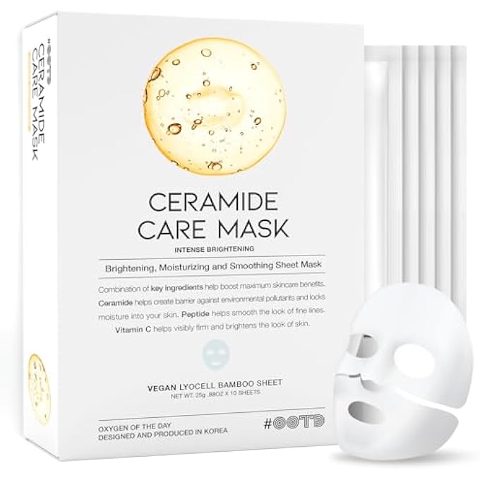 #OOTD INTENSE BRIGHTENING CERAMIDE VEGAN SHEET MASK [10 COUNT] ADVANCED SKIN CARE KOREAN BEAUTY BAMBOO LYCOCELL FACIAL MASKS WITH CERAMIDE, PEPTIDE, VITAMIN C FORMULA [ EVE VEGAN CERTIFIED ] - Image 1